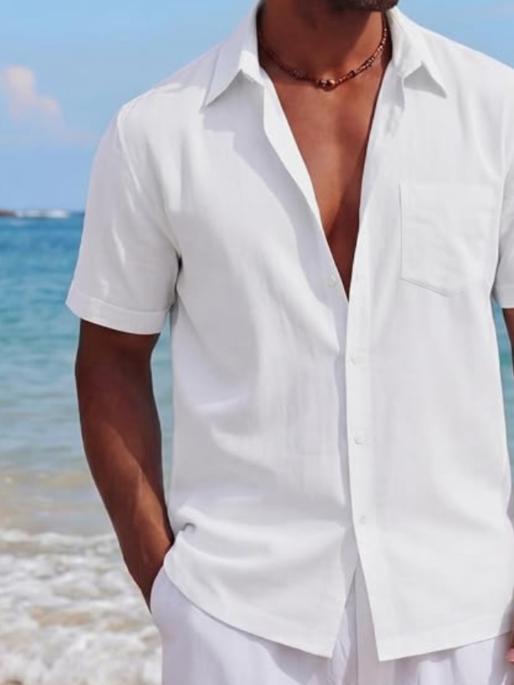 Coofandy 3XL White Casual Button Up Short Sleeve Shirt Welt Pocket - Picture 9 of 9